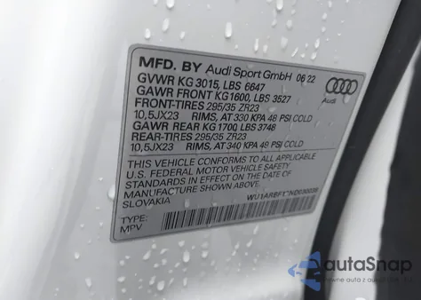 2022 Audi Rs Q8 Tfsi Quattro Tiptronic from USA, damaged, VIN WU1ARBF17ND030038